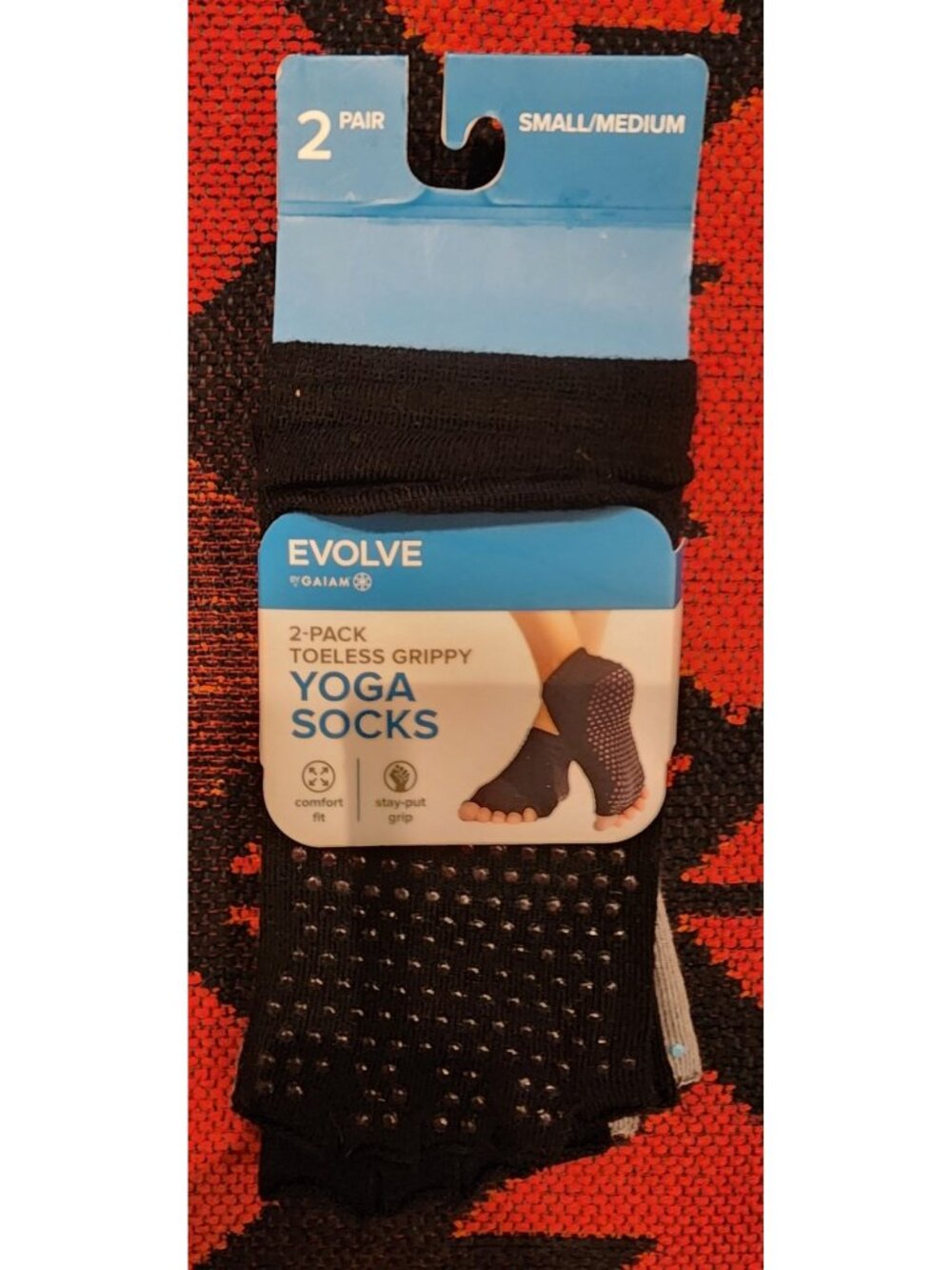 2-Pack Toeless Grippy Yoga Socks Small/Medium By Evolve Black & Gray